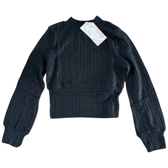 Band of Gypsies Sweaters - A2. XS - BOG BAND OF THE FREE Raquel Cable Knit Long Sleeve Black Knit Top NEW